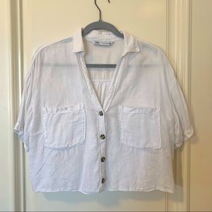 Zara white button down linen blouse